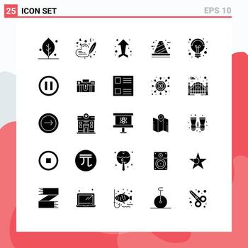 25 Universal Solid Glyphs Set for Web and Mobile Applications electricity construction arrow cone architecture Editable Vector Design Elements