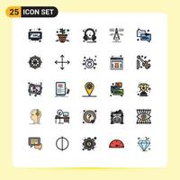 Pack of 25 Modern Filled line Flat Colors Signs and Symbols for Web Print Media such as chat tools headphone geometry microphone Editable Vector Design Elements