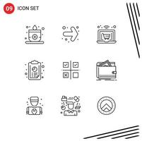 Pack of 9 creative Outlines of production priorities laptop management graph Editable Vector Design Elements