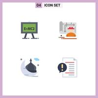 Pack of 4 Modern Flat Icons Signs and Symbols for Web Print Media such as chemistry cresent science formula design masjid Editable Vector Design Elements