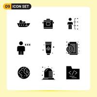 9 Universal Solid Glyphs Set for Web and Mobile Applications human block skills avatar man Editable Vector Design Elements