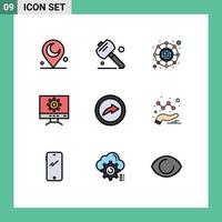 9 User Interface Filledline Flat Color Pack of modern Signs and Symbols of graph analytics network share export Editable Vector Design Elements