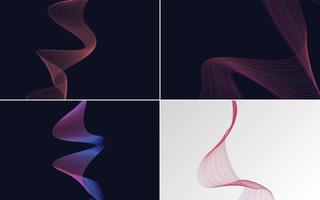 Set of 4 geometric wave pattern background Abstract waving line vector