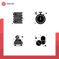 4 iconos creativos signos y símbolos modernos de libros presentes brújula coche elementos de diseño vectorial editables médicos vector