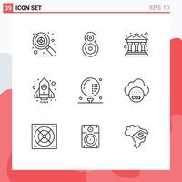 Editable Vector Line Pack of 9 Simple Outlines of air game money ball activities Editable Vector Design Elements