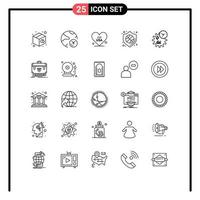 Modern Set of 25 Lines Pictograph of business shield research security usa Editable Vector Design Elements