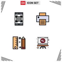 Set of 4 Modern UI Icons Symbols Signs for code design scan print pencil Editable Vector Design Elements