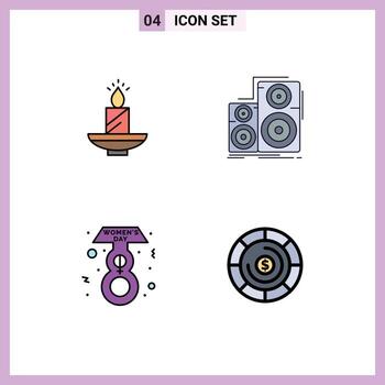 Mobile Interface Filledline Flat Color Set of 4 Pictograms of candle monitor easter wax studio Editable Vector Design Elements