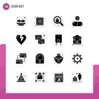 16 Thematic Vector Solid Glyphs and Editable Symbols of heart attack drop browse tablet shopping Editable Vector Design Elements