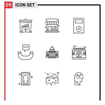 User Interface Pack of 9 Basic Outlines of america sms devices phone technology Editable Vector Design Elements