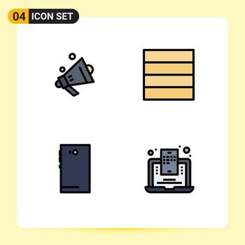 Modern Set of 4 Filledline Flat Colors and symbols such as speaker back grid smart phone blogger Editable Vector Design Elements