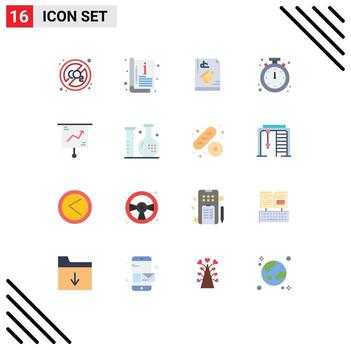 Mobile Interface Flat Color Set of 16 Pictograms of time clock file alert saxophone Editable Pack of Creative Vector Design Elements