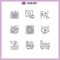 Set of 9 Commercial Outlines pack for web make a website bath plan map Editable Vector Design Elements