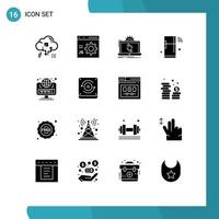 Pictogram Set of 16 Simple Solid Glyphs of refrigerator internet development sync analysis Editable Vector Design Elements