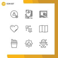 9 Universal Outlines Set for Web and Mobile Applications like heart sketch program operational Editable Vector Design Elements