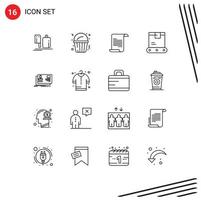 16 contornos vectoriales temáticos y símbolos editables de archivos de identificación de identidad que envían elementos de diseño vectorial editables de fábrica vector