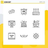 9 Universal Outline Signs Symbols of bag technology celebration science future Editable Vector Design Elements