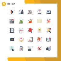 User Interface Pack of 25 Basic Flat Colors of online mobile chart love trend Editable Vector Design Elements