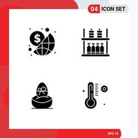 Mobile Interface Solid Glyph Set of 4 Pictograms of business boiled money shelf egg Editable Vector Design Elements