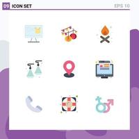 Pictogram Set of 9 Simple Flat Colors of pin map bonfire location jewelry Editable Vector Design Elements