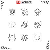 Group of 9 Outlines Signs and Symbols for contamination bubble badge messages chat Editable Vector Design Elements