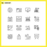 Universal Icon Symbols Group of 16 Modern Outlines of football financial monitor business analysis Editable Vector Design Elements