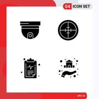 Pack of 4 Modern Solid Glyphs Signs and Symbols for Web Print Media such as cam care surveillance military medical Editable Vector Design Elements