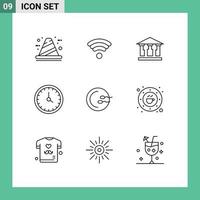 Group of 9 Modern Outlines Set for medical time bank contact us clock Editable Vector Design Elements