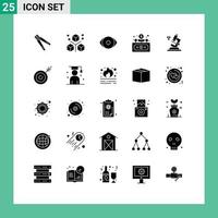 Pack of 25 Modern Solid Glyphs Signs and Symbols for Web Print Media such as finance business development vision face Editable Vector Design Elements