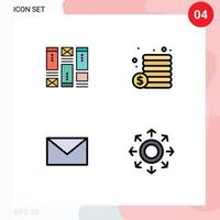 Universal Icon Symbols Group of 4 Modern Filledline Flat Colors of wireframing message idea money data Editable Vector Design Elements