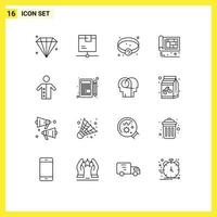 Modern Set of 16 Outlines and symbols such as pastor engineer bracelet design building Editable Vector Design Elements