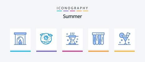 paquete de 5 iconos de verano azul que incluye bebida. el verano. parilla. piscina. carne. diseño de iconos creativos vector