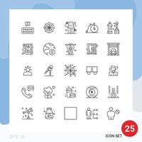 User Interface Pack of 25 Basic Lines of cleaner vehicle diet transportation bike Editable Vector Design Elements