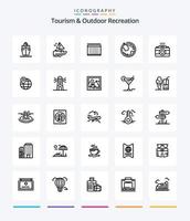 Creative Tourism And Outdoor Recreation 25 OutLine icon pack  Such As map. picture. globe. photo. camera vector