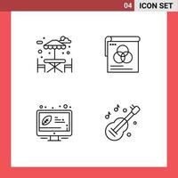 Modern Set of 4 Filledline Flat Colors and symbols such as table efficient brusher fly guitar Editable Vector Design Elements