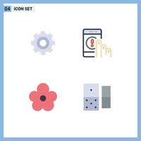 Set of 4 Vector Flat Icons on Grid for basic flower wheel contact pot Editable Vector Design Elements