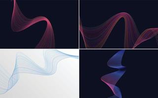 Set of 4 geometric wave pattern background Abstract waving line vector