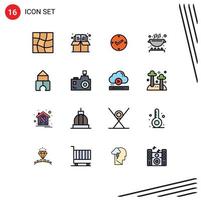 User Interface Pack of 16 Basic Flat Color Filled Lines of toy building tick pan cooking Editable Creative Vector Design Elements