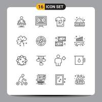 Outline Pack of 16 Universal Symbols of pie dessert money shirt ecology Editable Vector Design Elements