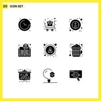 Set of 9 Modern UI Icons Symbols Signs for target health info day book Editable Vector Design Elements