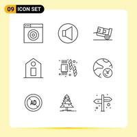 Pictogram Set of 9 Simple Outlines of data pasta logistic sweet tag Editable Vector Design Elements