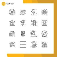 Universal Icon Symbols Group of 16 Modern Outlines of islam fast money pray holiday Editable Vector Design Elements