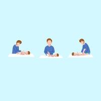 Set Of Father Character Changing Baby Diaper vector