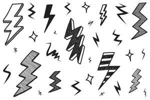 set of hand drawn vector doodle electric lightning bolt symbol sketch illustrations. thunder symbol doodle icon .