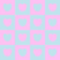 Seamless checkered box pattedern with pink and blue tone color of the heart. Abstract geometric background. vector