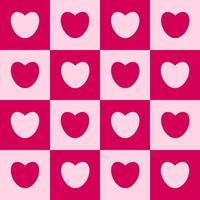 Seamless checkered box pattern with red and pink tone color of the heart. Abstract geometric background. vector
