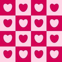 Seamless checkered box pattern with red and pink tone color of the heart. Abstract geometric background. vector