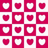 Seamless checkered box pattern with red and white tone color of the heart. Abstract geometric background. vector