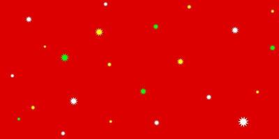 Red background with white, yellow, green dots as stars or snowflakes. vector