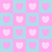 Seamless checkered box pattedern with pink and blue tone color of the heart. Abstract geometric background. vector